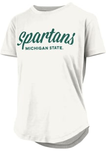 Pressbox Michigan State Spartans Womens White Rounded Bottom Aleena Short Sleeve T-Shirt