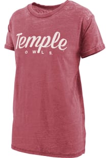 Pressbox Temple Owls Womens Crimson Burnout Aleena Short Sleeve T-Shirt