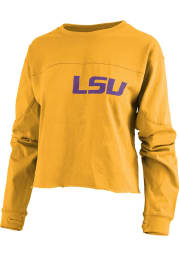 LSU Tigers Womens Gold Fight Song Cropped LS Tee