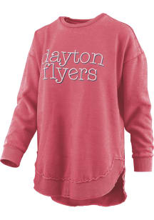 Pressbox Dayton Flyers Womens Red Burnout Blue Jean Baby Poncho Crew Sweatshirt
