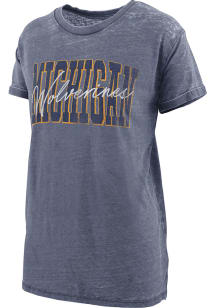Pressbox Michigan Wolverines Womens Navy Blue Burnout Everest Short Sleeve T-Shirt