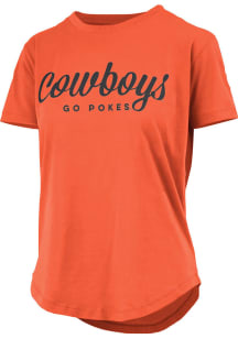 Pressbox Oklahoma State Cowboys Womens Orange Rounded Bottom Aleena Short Sleeve T-Shirt