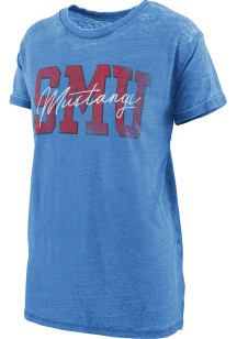 Pressbox SMU Mustangs Womens Blue Burnout Everest Short Sleeve T-Shirt