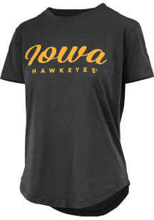 Pressbox Iowa Hawkeyes Womens Black Rounded Bottom Aleena Short Sleeve T-Shirt