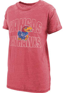 Pressbox Kansas Jayhawks Womens Red Burnout Maxine Short Sleeve T-Shirt