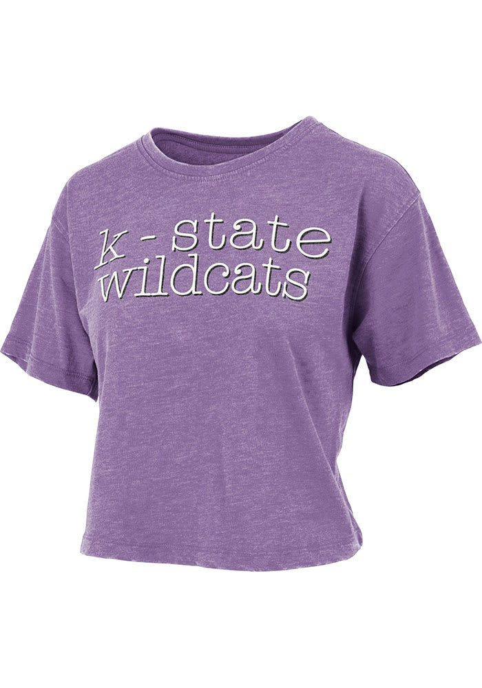 K-State Wildcats Womens Purple Burnout Blue Jean Baby Crop Short Sleeve T-Shirt