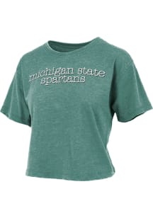 Michigan State Spartans Womens Green Burnout Blue Jean Baby Crop Short Sleeve T-Shirt