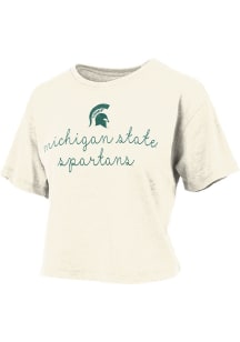 Michigan State Spartans Womens Ivory Burnout Ryland Script Crop Short Sleeve T-Shirt