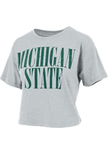 Pressbox Michigan State Spartans Womens Grey Burnout Showtime Crop Short Sleeve T-Shirt