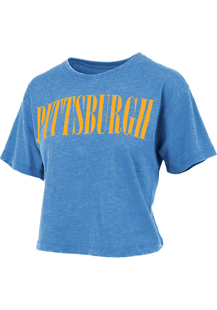 Pitt Panthers Womens Blue Burnout Showtime Crop Short Sleeve T-Shirt