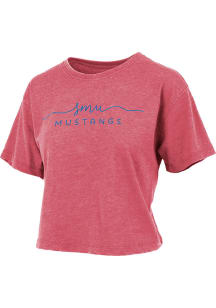 Pressbox SMU Mustangs Womens Red Burnout Valdosta Crop Short Sleeve T-Shirt