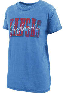 Pressbox Kansas Jayhawks Womens Blue Burnout Everest Short Sleeve T-Shirt