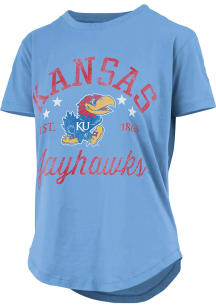 Pressbox Kansas Jayhawks Womens Light Blue Rounded Bottom Jade Short Sleeve T-Shirt