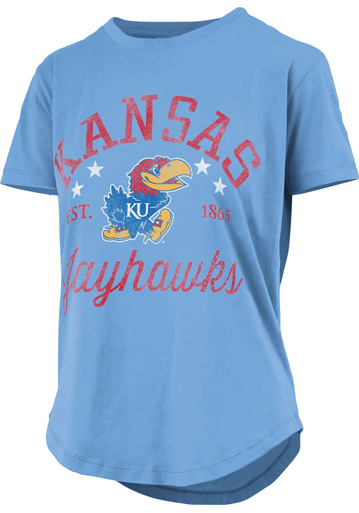 Kansas Jayhawks Womens Light Blue Rounded Bottom Jade Short Sleeve T-Shirt