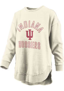 Pressbox Indiana Hoosiers Womens Ivory Burnout Rockford Poncho Crew Sweatshirt