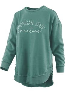 Pressbox Michigan State Spartans Womens Green Burnout Hello Sunshine Poncho Crew Sweatshirt
