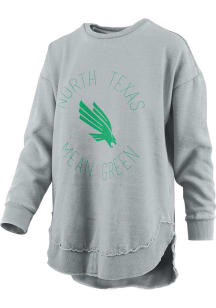 Pressbox North Texas Mean Green Womens Grey Burnout Bakersfield Poncho Crew Sweatshirt