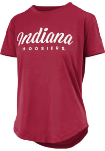Pressbox Indiana Hoosiers Womens Crimson Rounded Bottom Aleena Short Sleeve T-Shirt