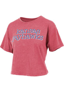 Pressbox Kansas Jayhawks Womens Red Burnout Blue Jean Baby Crop Short Sleeve T-Shirt