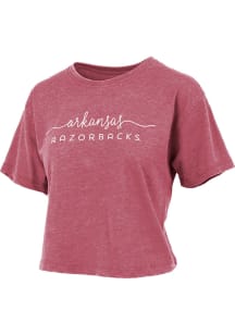Pressbox Arkansas Razorbacks Womens Crimson Burnout Valdosta Crop Short Sleeve T-Shirt