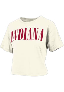 Pressbox Indiana Hoosiers Womens Ivory Burnout Showtime Crop Short Sleeve T-Shirt