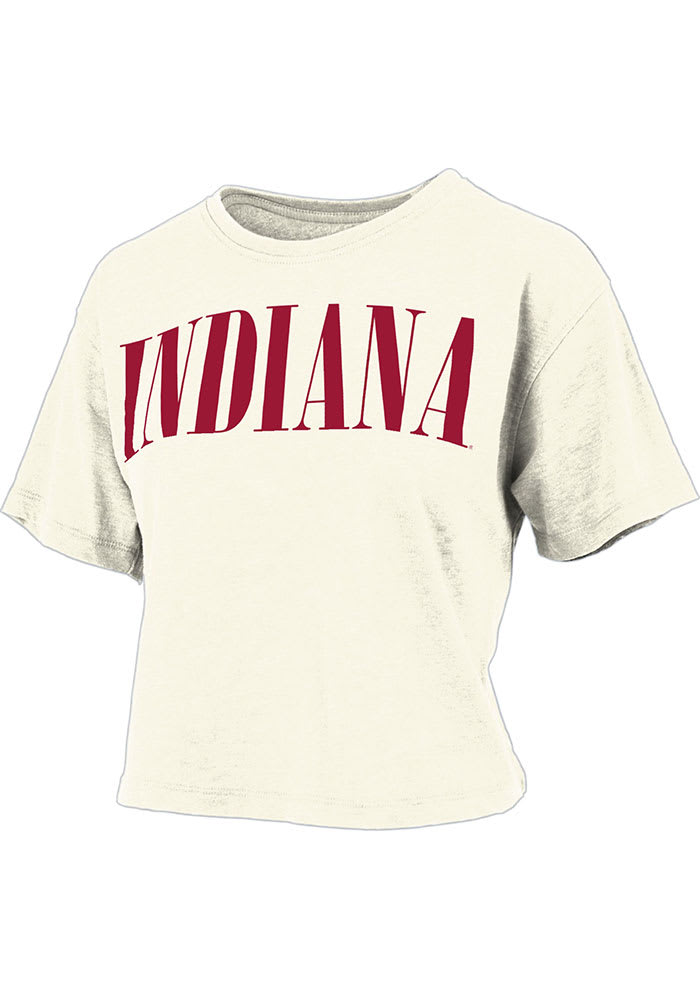 Indiana Hoosiers Womens Ivory Burnout Showtime Crop Short Sleeve T-Shirt