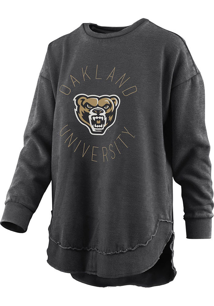 Oakland University Golden Grizzlies Womens Black Burnout Bakersfield Poncho Crew Sweatshirt