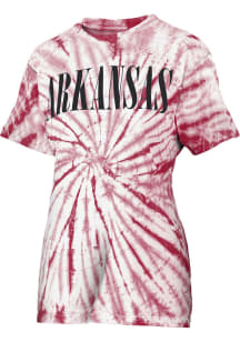 Pressbox Arkansas Razorbacks Womens Crimson Tie Dye Showtime Short Sleeve T-Shirt