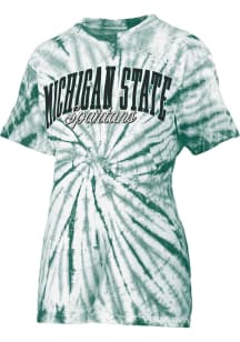 Pressbox Michigan State Spartans Womens Green Tie Dye Santana Short Sleeve T-Shirt