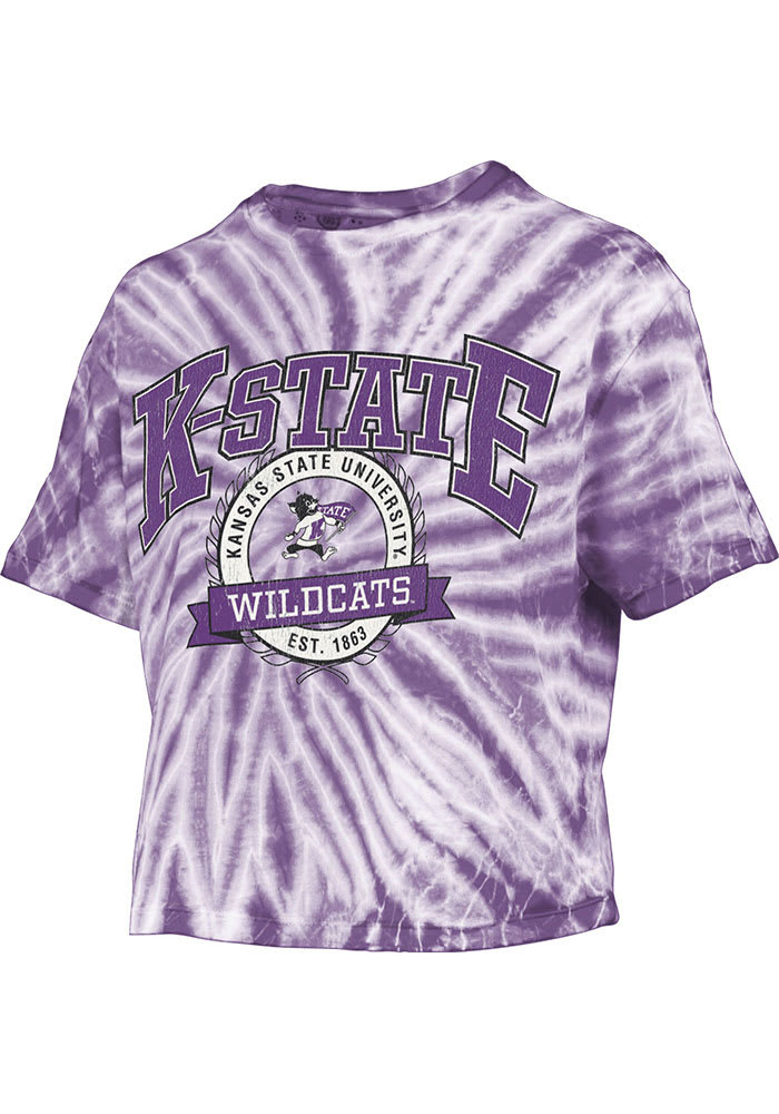 K-State Wildcats Womens Purple Tie Dye Gibraltar Crop Short Sleeve T-Shirt