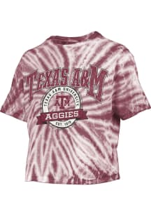 Pressbox Texas A&amp;M Aggies Womens Maroon Tie Dye Gibraltar Crop Short Sleeve T-Shirt
