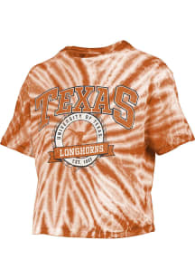 Pressbox Texas Longhorns Womens Burnt Orange Tie Dye Gibraltar Crop Short Sleeve T-Shirt