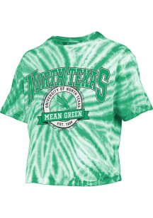 North Texas Mean Green Womens Kelly Green Tie Dye Gibraltar Crop Short Sleeve T-Shirt