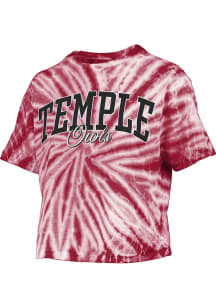 Pressbox Temple Owls Womens Crimson Tie Dye Santana Crop Short Sleeve T-Shirt