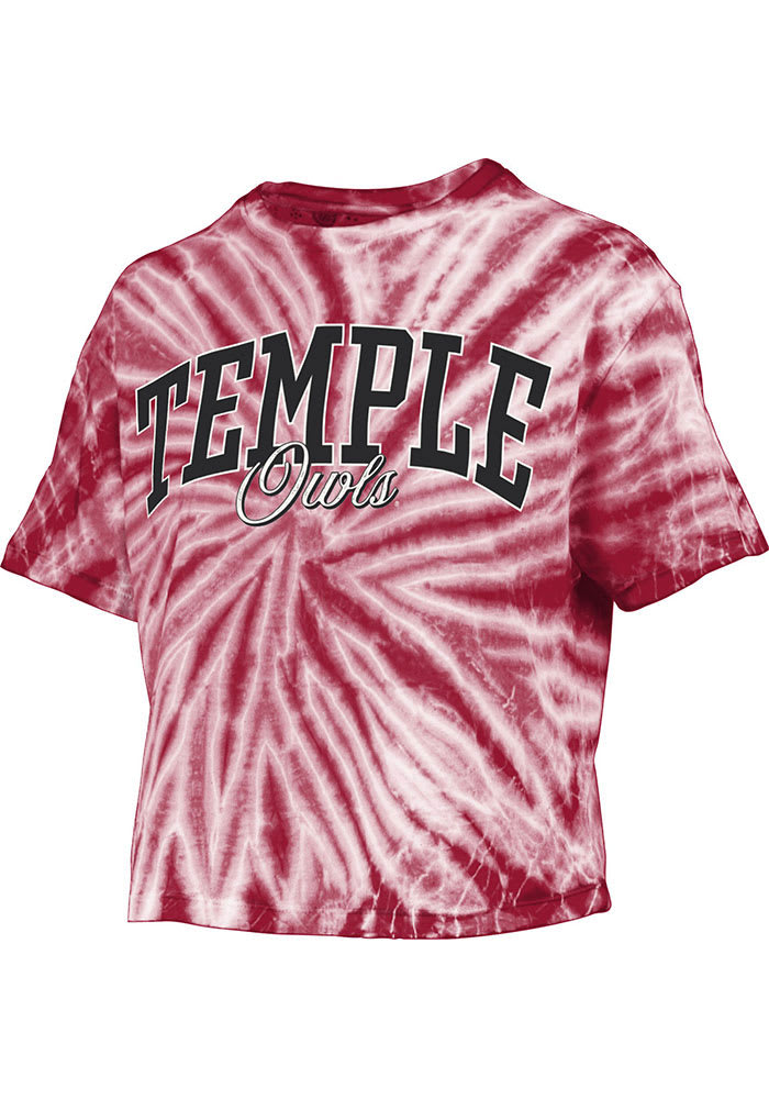 Temple Owls Womens Crimson Tie Dye Santana Crop Short Sleeve T-Shirt