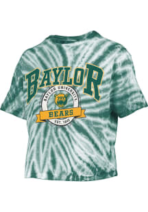 Pressbox Baylor Bears Womens Green Tie Dye Gibraltar Crop Short Sleeve T-Shirt