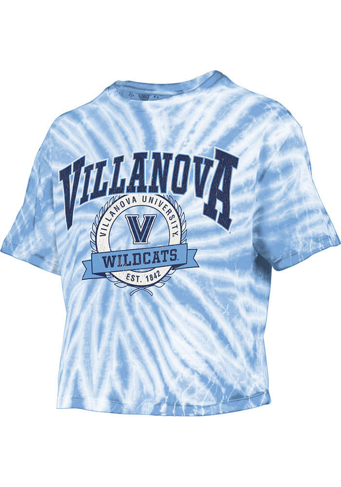 Villanova Wildcats Womens Light Blue Tie Dye Gibraltar Crop Short Sleeve T-Shirt