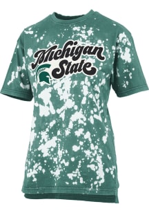 Pressbox Michigan State Spartans Womens Green Bleach Wash Bonanza Short Sleeve T-Shirt
