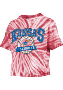Pressbox Kansas Jayhawks Womens Red Tie Dye Gibraltar Crop Short Sleeve T-Shirt