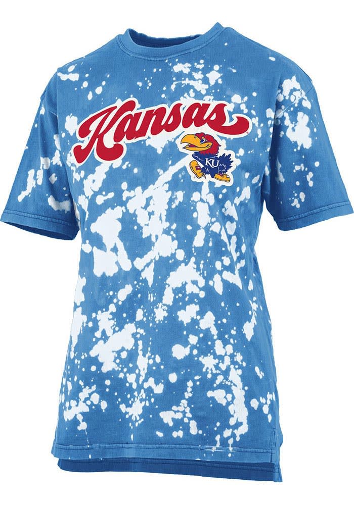 Kansas Jayhawks Womens Blue Bleach Wash Bonanza Short Sleeve T-Shirt
