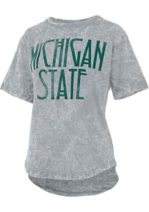 Pressbox Michigan State Spartans Womens Grey Mineral Wash Zeppelin Short Sleeve T-Shirt