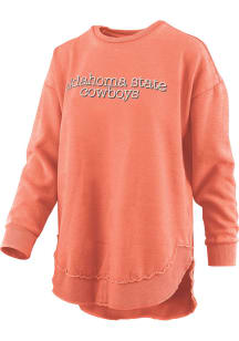 Pressbox Oklahoma State Cowboys Womens Orange Burnout Blue Jean Baby Poncho Crew Sweatshirt