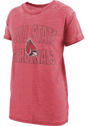 Ball State Cardinals Womens Red Burnout Maxine Short Sleeve T-Shirt