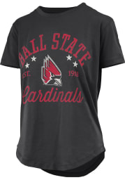 Ball State Cardinals Womens Black Rounded Bottom Jade Short Sleeve T-Shirt