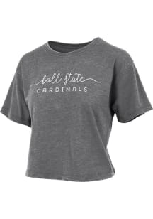 Pressbox Ball State Cardinals Womens Black Burnout Valdosta Crop Short Sleeve T-Shirt