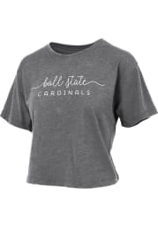 Ball State Cardinals Womens Black Burnout Valdosta Crop Short Sleeve T-Shirt