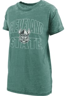 Pressbox Cleveland State Vikings Womens Green Burnout Maxine Short Sleeve T-Shirt