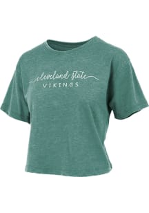 Pressbox Cleveland State Vikings Womens Green Burnout Valdosta Crop Short Sleeve T-Shirt