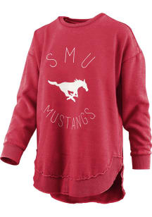 Pressbox SMU Mustangs Womens Red Burnout Bakersfield Poncho Crew Sweatshirt