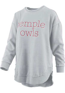 Pressbox Temple Owls Womens Grey Burnout Blue Jean Baby Poncho Crew Sweatshirt